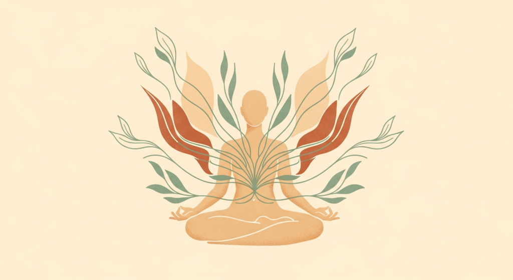 Why Does My Body Shake When I'M Not Anxious? Understanding Somatic Stress And Anxiety Support 5 A minimalist illustration representing nervous system regulation and mind-body connection with calming botanical lines.