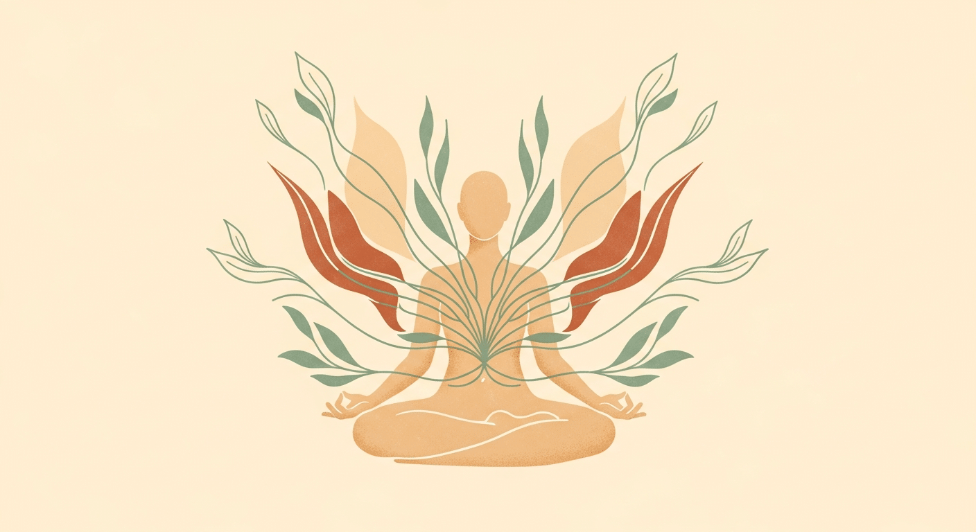 Why Does My Body Shake When I'M Not Anxious? Understanding Somatic Stress And Anxiety Support 1 A minimalist illustration representing nervous system regulation and mind-body connection with calming botanical lines.